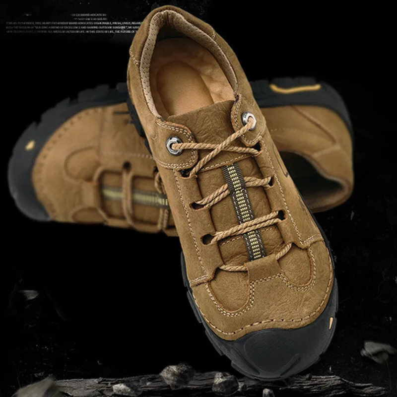 Мужские треккинговые ботинки противоскользящие горные туфли удобные мужские кроссовки из натуральной кожи для прогулок треккинговые спортивные туфли