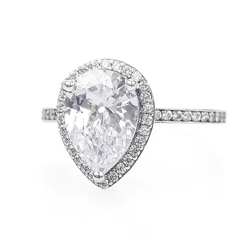 

925 Sterling silver Water Drop Stone White Rings For Women Teardrop Zircon Crystal Pear Stone Ring Female Wedding Jewelry