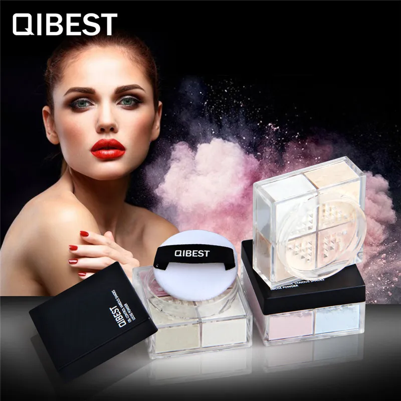 

2019 Summer Essential QIBEST Lightweight No Trace Four-pallete Loose Powder 4 Color Makeup Powder Control Oil Lasting Concealer