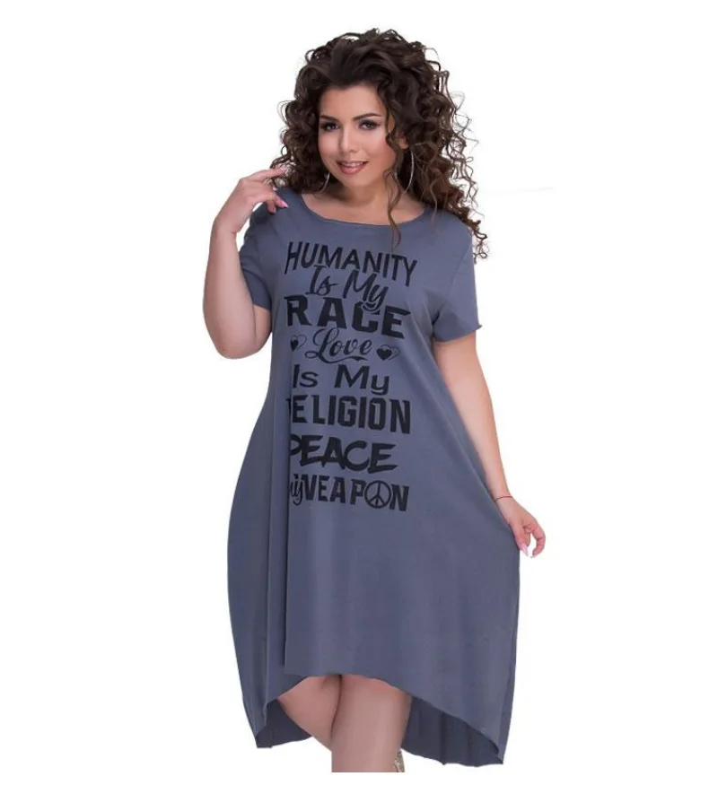 

2019 Hot Selling Summer Women Dress Oversized Casual Straight Female Mid Calf Big Size Dresses Vestidos Party Letter Work Party