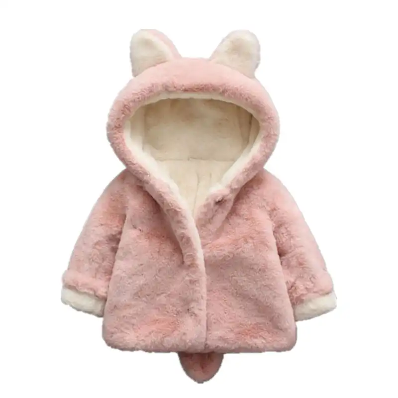 Kids Girls Faux Fur Fleece Bunny Ears Coat Toddler Warm Hooded Jacket Outwear UK