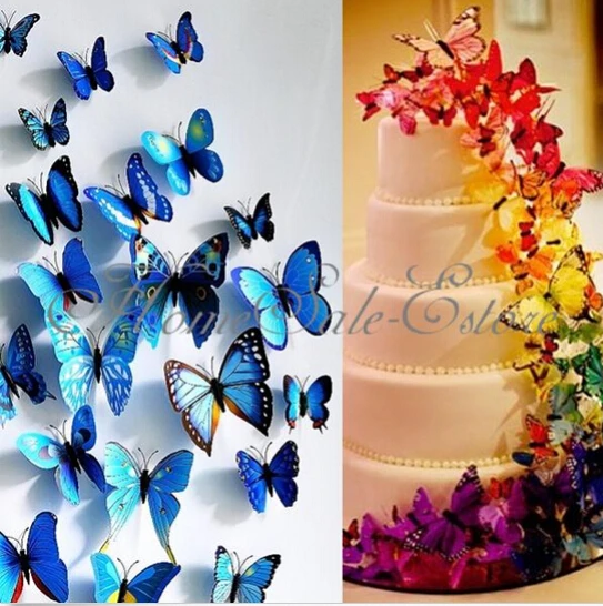 

40 Pcs 7*6.2cm 3D Artificial Butterfly for Wedding Decorations Party Decorations Cake Accessory PVC Free Shipping H0115501