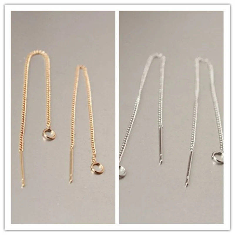 

White Gold Thread Earrings Threader Earwires with Open Jump Rings Earring Findings 1 Pair Length 98mm