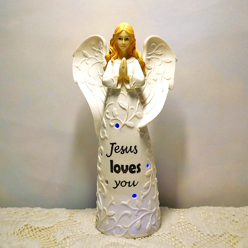 

God Christian Products Lighted Angel Statue Resin Crafts Christian Gift Jesus Loves You Holiday Gospel Gift Christmas Sculpture