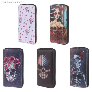 

THINKTHENDO Fashion Women Skull Print Long Wallet Clutch Lady Female Card Coin Case Holder Purse Handbag Phone Pouch Bag New