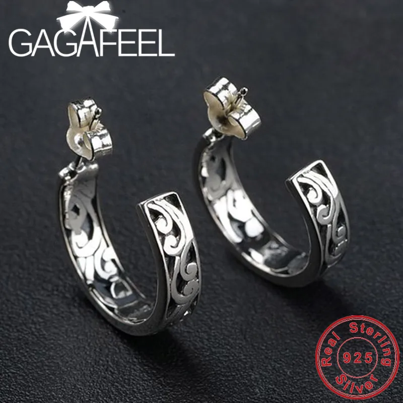 

GAGAFEEL Silver Women Hoop Earrings 925 Sterling Silver Flower Pattern Earrings Ladies Wedding Jewelry