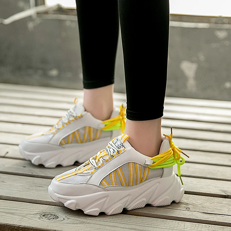 

2019 spring new old ladies shoes Mixed color lace mesh platform sneakers casual shoes Women shoes wedges shoes for women QDD-67
