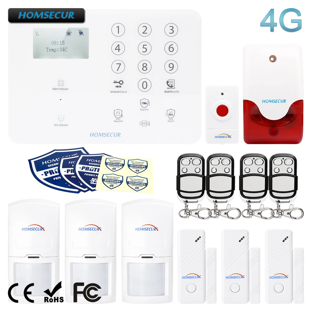 Homsecur беспроводный 4G LCD SMS Автонабор домашняя сигнализация + IOS/Android APP GA01 W|Комплекты