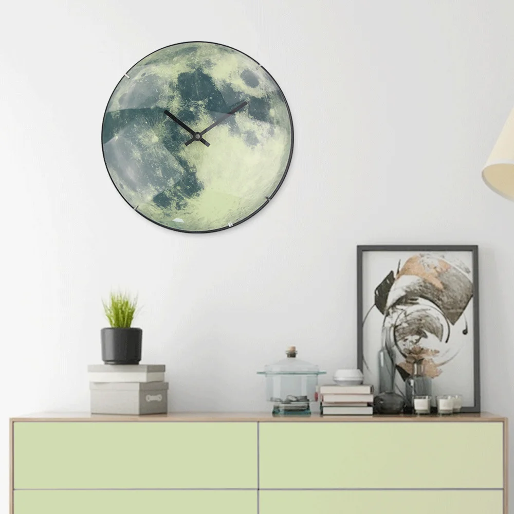 30 см Moon световой Стеклянные Настенные часы новое поступление 2019 года краткое круговой кварцевые часы домашний декор украшения спальни