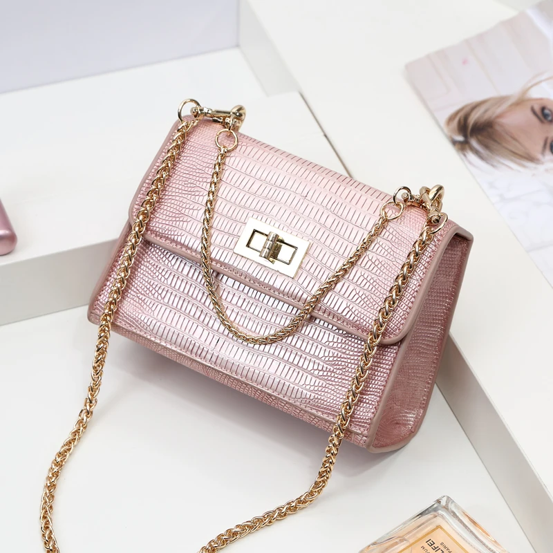 Бренд CHISPAULO сумка-мессенджер Новинка Женская Высококачественная кожаная сумка на плечо с цепью украшение модная сумка - Цвет: Розовый
