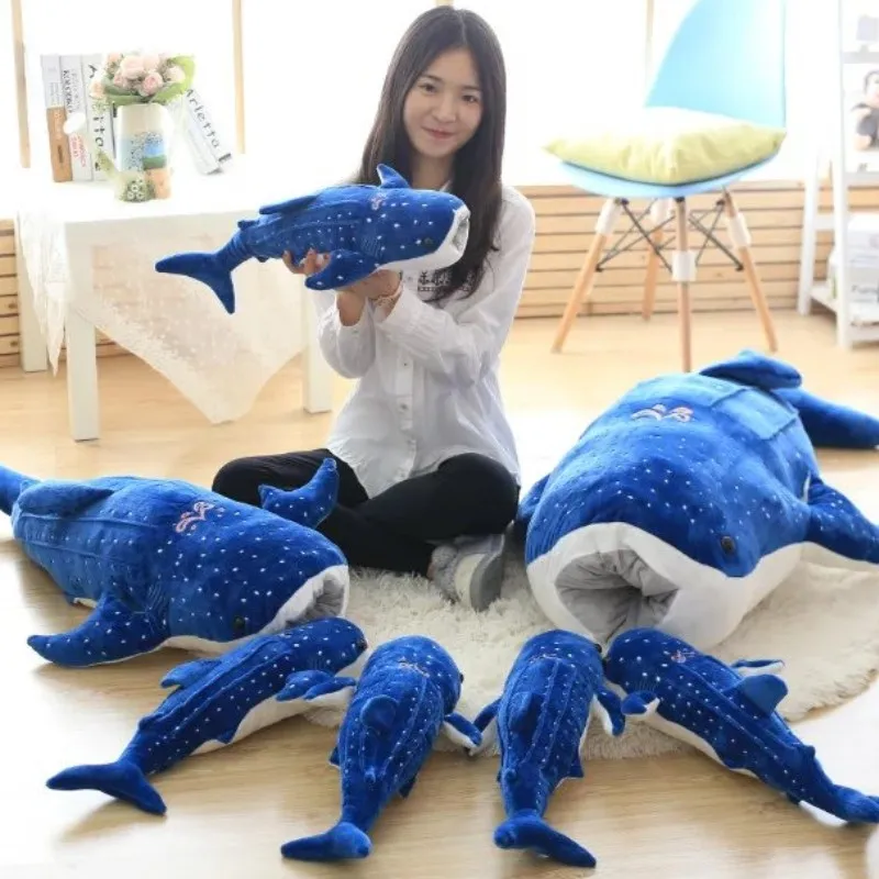 

Hot 50/100cm New Style Blue Shark Plush Toys Big Fish Cloth doll Whale stuffed sea animals Children Birthday Christmas cool Gift