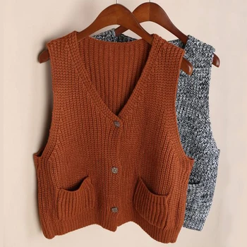 

NIFULLAN Preppy Chic Women Sweater Coat Fashion Slim Sleeveless Knitting Cardigan Vest Loose Autumn Winter Korean Waistcoat