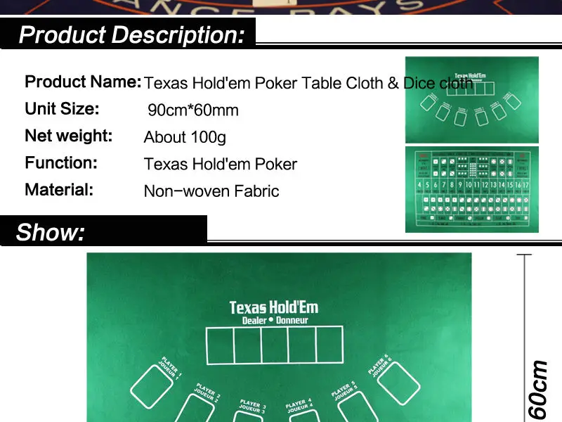 Новая двухсторонняя Скатерть 90*60 см 6 игроков Fichas Texas Hold'em Poker, скатерть для игры в кости, ткань Fietro, войлочная ткань для доски