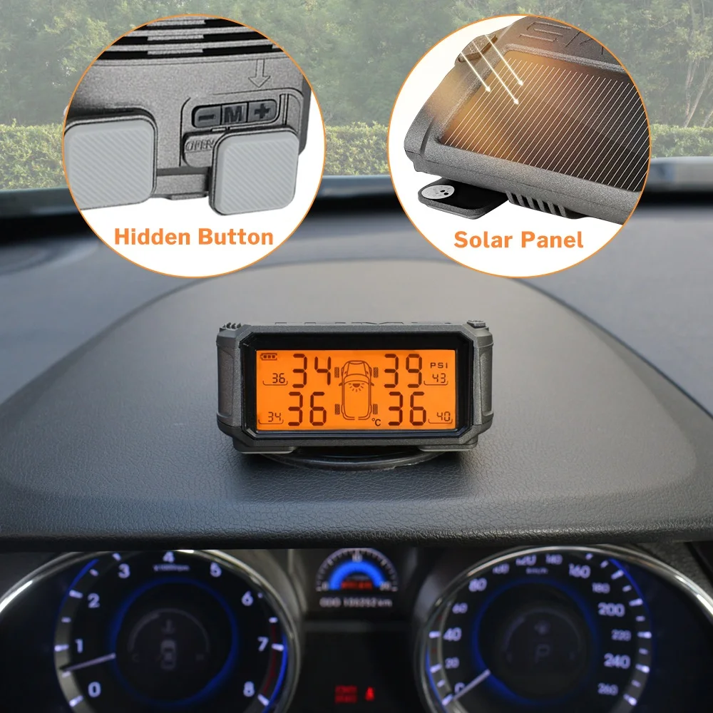  Tire Pressure Monitoring System TPMS Sensor Solar Car Security Smart Tyre Control Wireless 4 Wheels - 32884480535