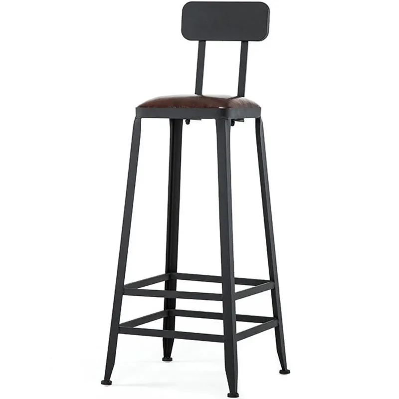 

Iron Wood Living Room Chair Sofa High Bar Chair Stool Modern Simple Tabouret Bar Cuir Leather Cushion Chaise De Bar
