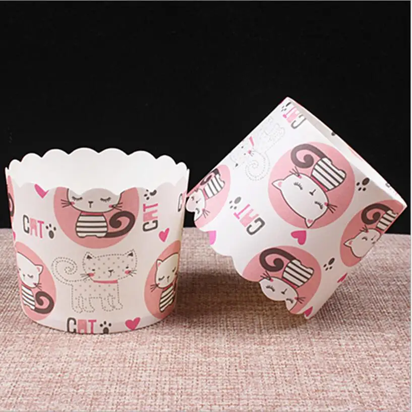 50pcs lot Lovely cute cat Muffin paper cake cup cakes tools molds cupcake baking mold baking