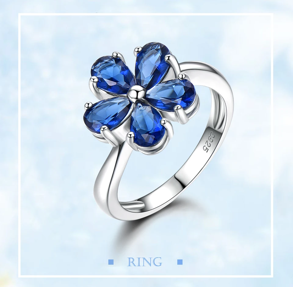 UMCHO Gemstone Blue Sapphire Rings for Women Genuine 925 Sterling Silver Flower Party Wedding Engagement Fine Jewelry Party Gift