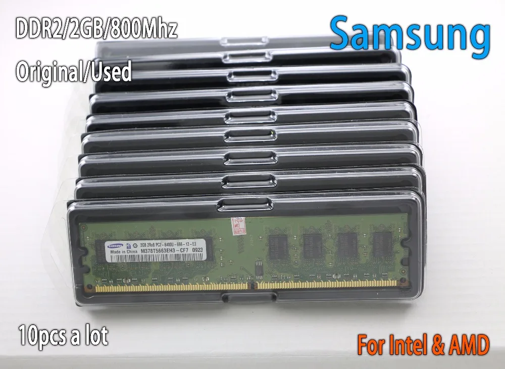 

Used original samsung 2GB DDR2 PC2-6400 800MHz 10pcs Desktop PC DIMM Memory RAM 240 pins For intel for amd 2g 800 667