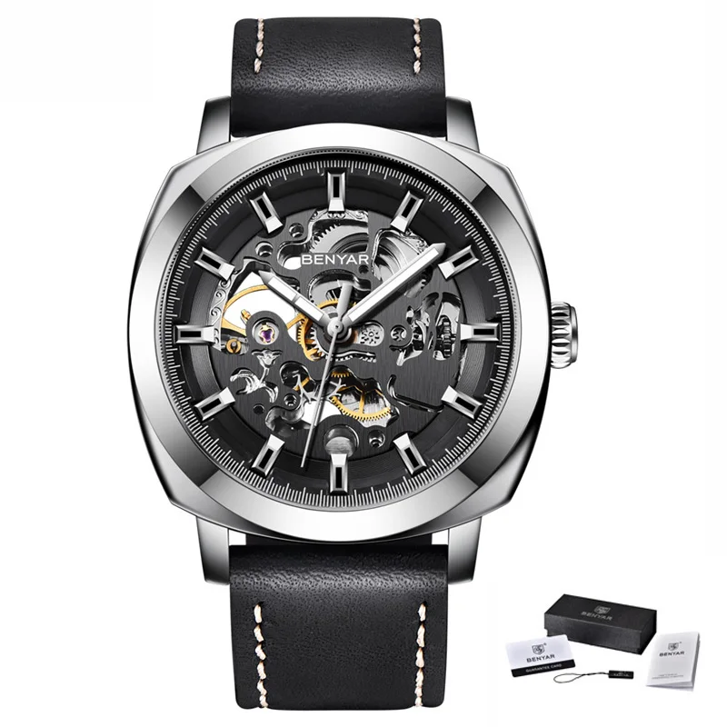 BENYAR мужские часы Лидирующий бренд Роскошные деловые автоматические механические часы мужские водонепроницаемые спортивные наручные часы Relogio Masculino - Цвет: White Black