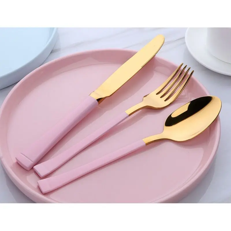 3pcs Luxury Dinnerware Set Stainless Steel Plating Gold Blue Black Knife Fork Tableware Cutlery White European Dinner Set 3pcs Luxury Dinnerware Set Stainless Steel Plating Gold Blue Black Knife Fork Tableware Cutlery White European Dinner Set