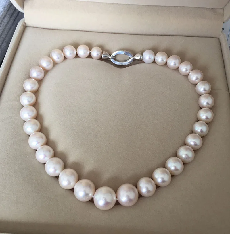 

FREE SHIPPING>>12-15mm natural pearl necklace female light shine round baroque Pearl necklace