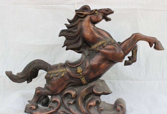 

S3638 22" China Chinese Bronze Copper Gilt Year Zodiac Animals Up Jump Horse Statue D0318