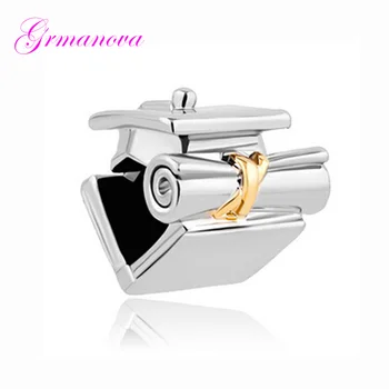 

Dr. cap / book graduation charm macroporous beads bracelet new jewelry-making amulets Fit Pandora Bracelet Women's DIY Jewelry