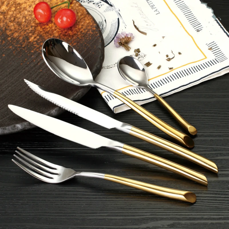 Stainless steel knife/fork set Western hotel gilded tableware Western