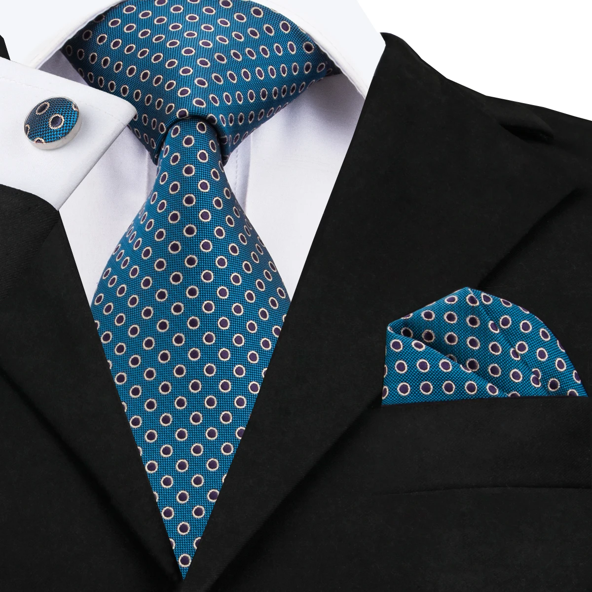 C 1507 Popular Mens Ties Blue Polka Dots Silk Tie Set Men Tie and
