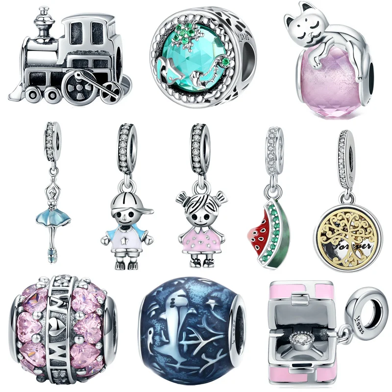 

INBEAUT Fashion 100% Real 925 Sterling Silver Ocean Fish Little Boy Girl Sleeping Cat Beads fit Original Pandora Bracelet
