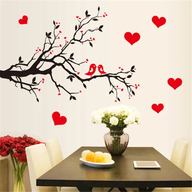 Red Love Heart Wall Stickers Bird Decal Bedroom Living Room DIY Removable PVC Art Wallpaper Beautiful Red Love Heart Wall Stickers Bird Decal Bedroom Living Room DIY Removable PVC Art Wallpaper Beautiful