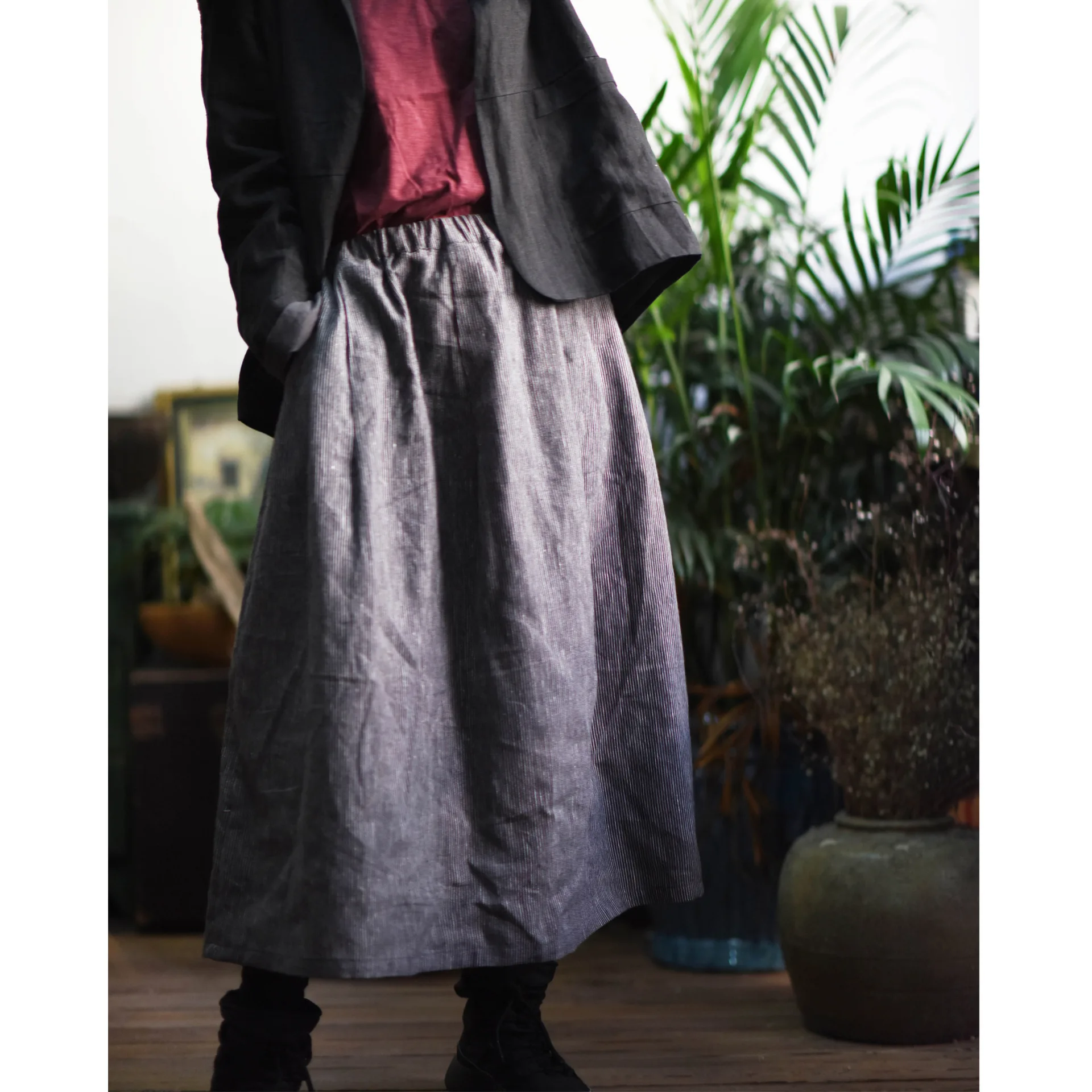 

Women Spring autumn Skirts Ladies Striped Elastic Waist Skirts Retro Loose Stripes Skirts Vintage 2018