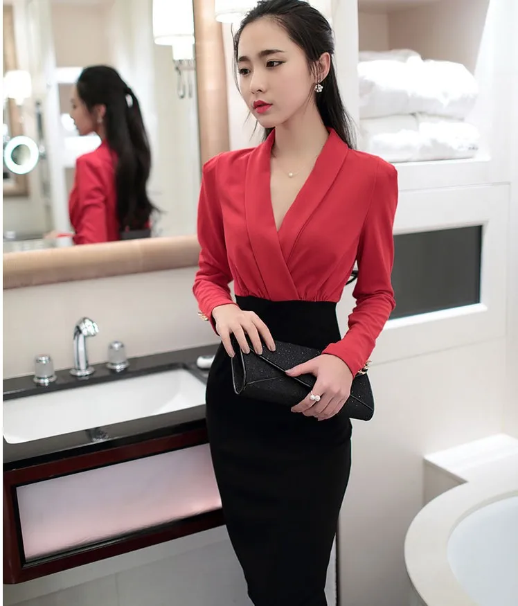 Женское платье карандаш с V образным вырезом|vestido de festa|high quality women dresswomen business dress |