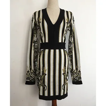 

New autumn winters in Europe and the hot style baroque style thick heavy gold wire knitted dress