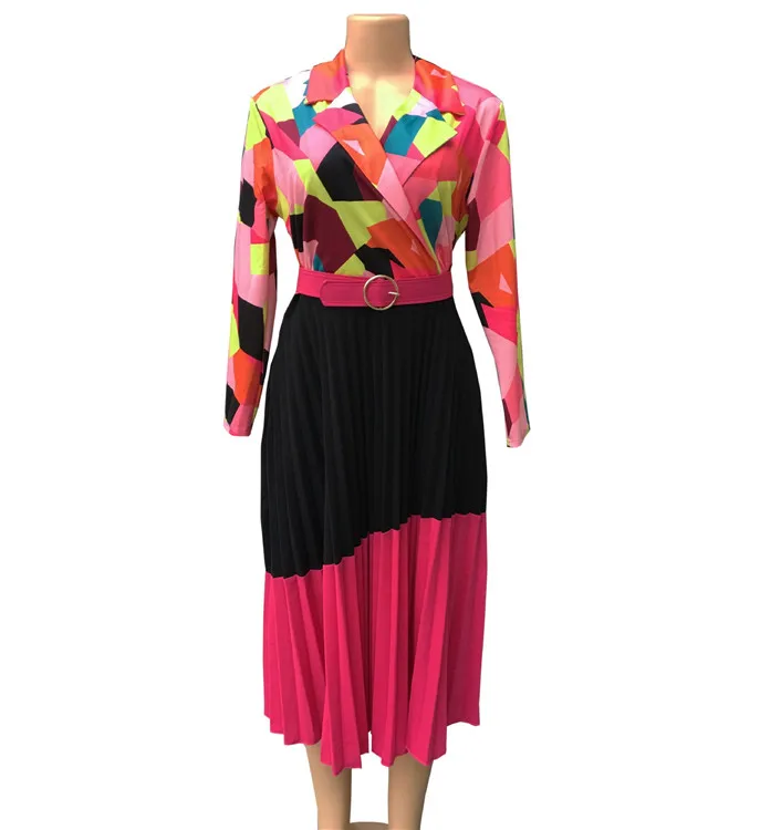 Новые модные печатные разноцветные платья для женщин/леди, элегантные платья 3 цвета - Цвет: Многоцветный