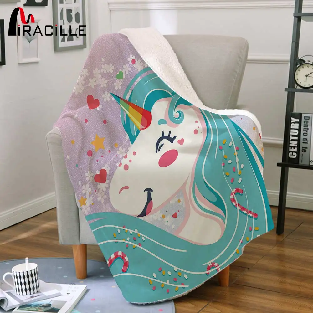 Miracille Unicorn Throw Blanket Super Soft Velvet Plush Sherpa Winter