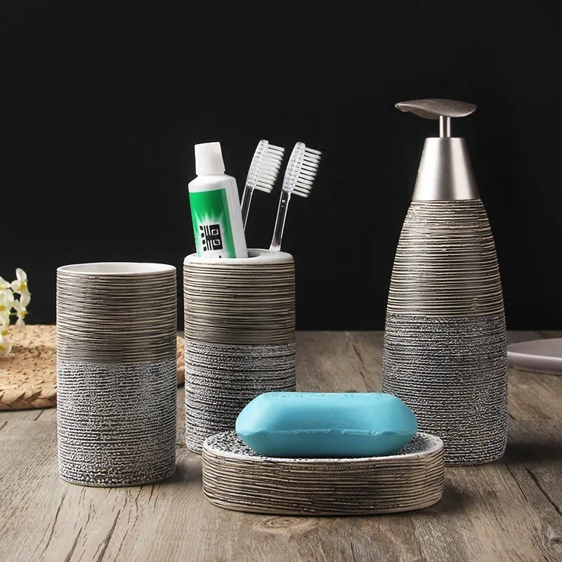 

Houmaid Bathroom Accessories Set Antique Hand-made Ceramic Toothbrush Cup Toothbrush Holder Liquid Soap Dispenser Soap Rack