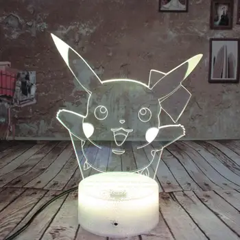

3D Pokemon Illusion LED Night Light 7 Colors Gradual Pikachu Touch Switch USB Table Lamp for Holiday Gifts or Home Decorations