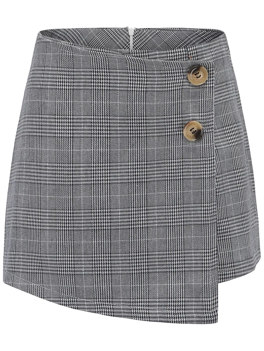 Kenancy, клетчатая Асимметричная юбка с геометрическим рисунком, шорты для осени и зимы, женские повседневные шорты-карандаш с высокой талией и пуговицами - Цвет: Gray