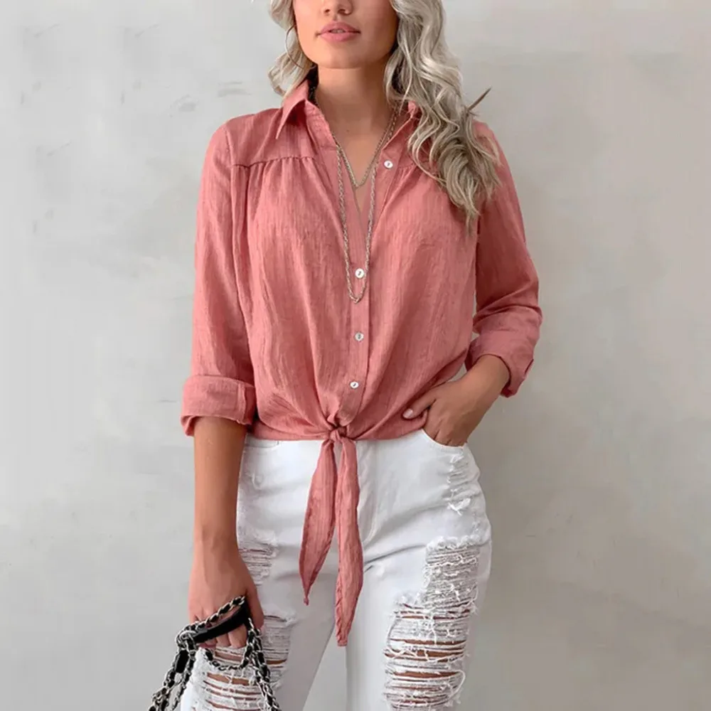 

Womens Summer Long Sleeve Chiffon Button Tops Tee Shirt Top Blouse Casual Summer Chiffon Blouse blusas feminina Womens Tops 2019