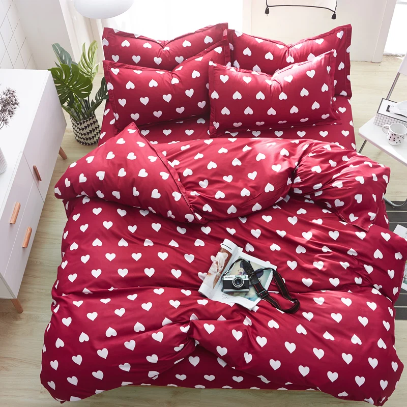 

Home bedding 3/4pcs flat sheet set red heart bed linen set sheet pillowcase&duvet cover set