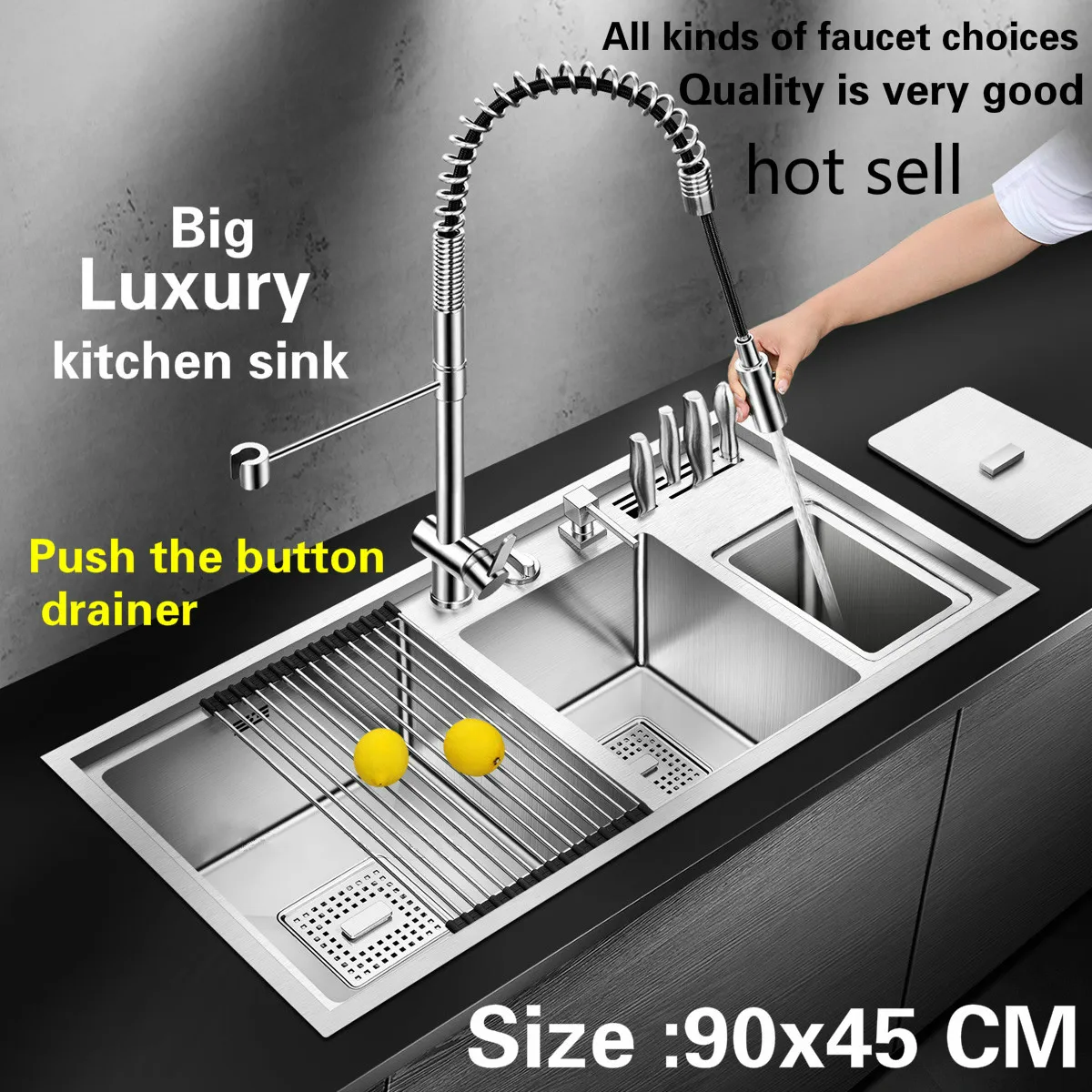 Free shipping Standard luxury push the button - drainer big kitchen manual sink double groove stainless steel hot sell 90x45 CM
Free shipping Standard luxury push the button - drainer big kitchen manual sink double groove stainless steel hot sell 90x45 CM