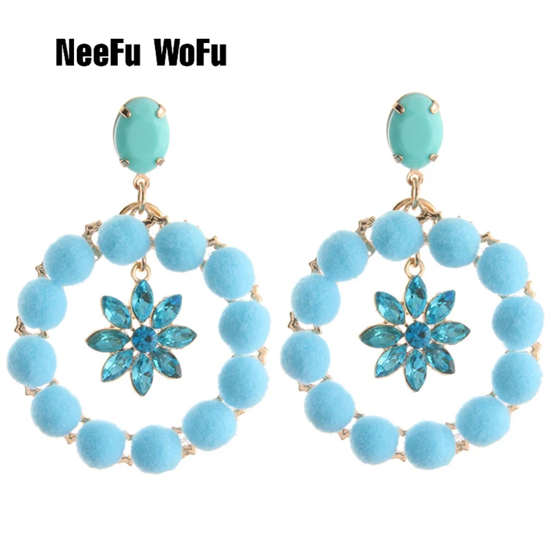 

NeeFu WoFu Zinc alloy Earring Large Hairball Big Earrings Round Dangle Woman Flowers Brinco Ear Oorbellen Christmas Gift