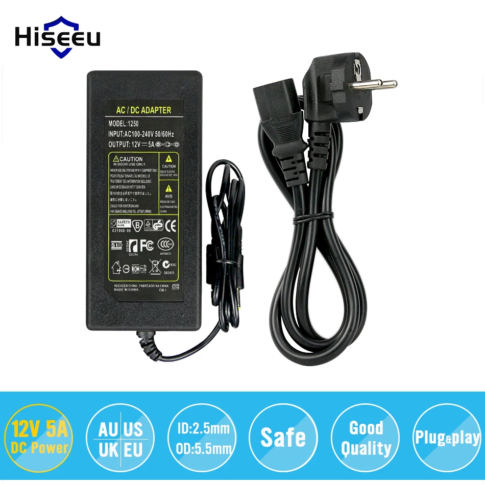 

Europe US UK High Quality Universial AC For DC 12V 5A 60W Power Supply Charger Adaptor For CCTV Camera Free Shipping