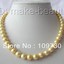 Ювелирные изделия 00606 потрясающий большой 10 мм идеально круглый золотой пресной воды искусственного жемчуга ожерелье