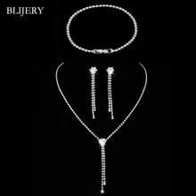 BLIJERY элегантные свадебные комплекты украшений для женщин горный хрусталь кристалл длинное кистовое ожерелье+ серьги+ браслет свадебные комплекты ювелирных изделий