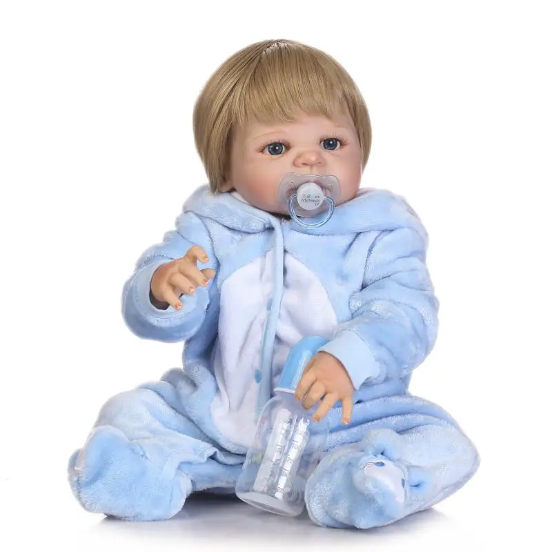

Babies Girl 22 Inch Full Silicone Vinyl Realistic Baby Doll Real Vinyl Dolls With Bottle Kids Bathing Toy