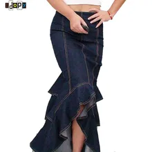 Винтажные женские пышные Воланы Русалка оборка в виде рыбьего хвоста пол Лоскутная сшитая джинсовая юбка