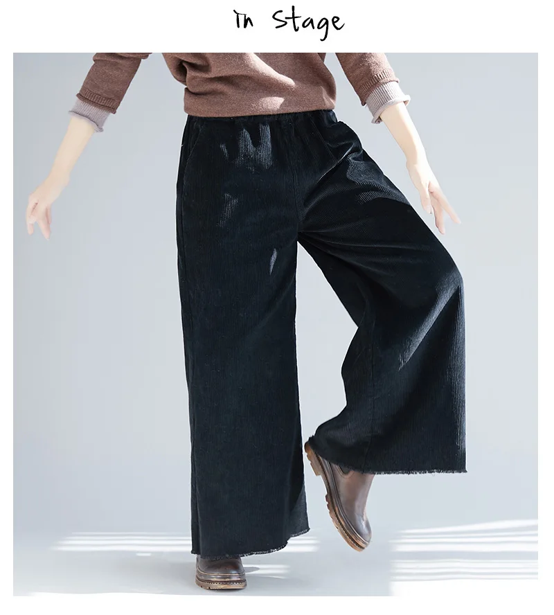Mferlier женские вельветовые брюки размера плюс с высокой талией широкие брюки свободные винтажные длинные штаны с эластичной талией теплые зимние брюки