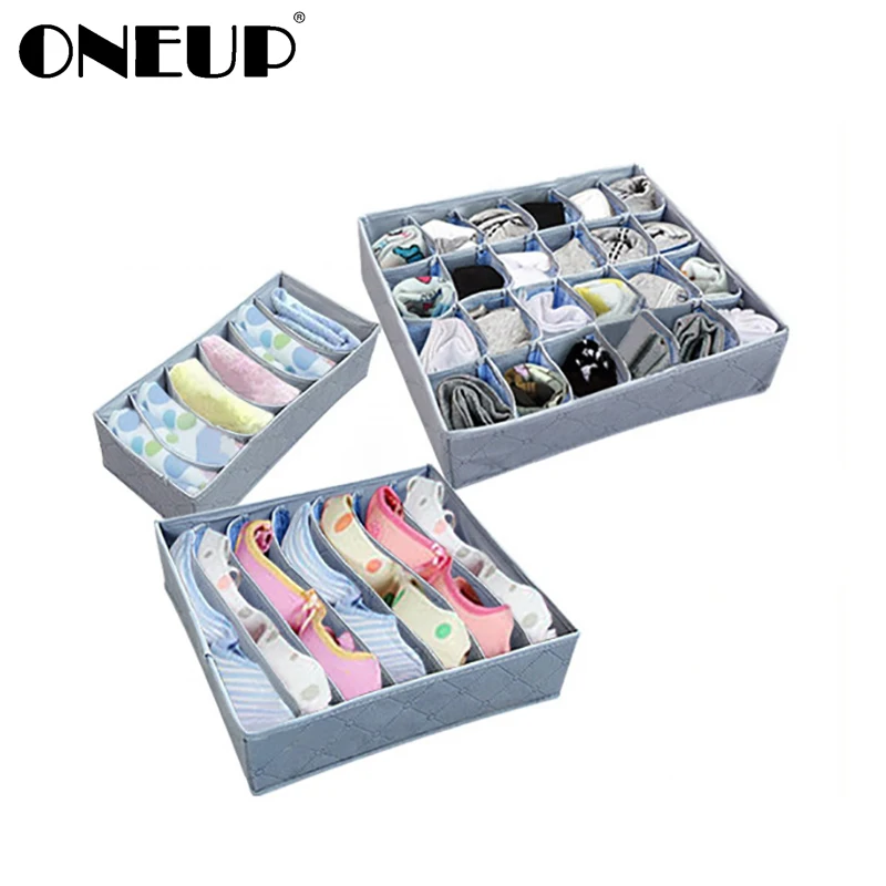 

ONEUP 3PCS Bamboo Charcoal Non-woven Underwear Storage Organiser Box For Tie Socks Bra Underwear Closet Organizer Divider Drawer